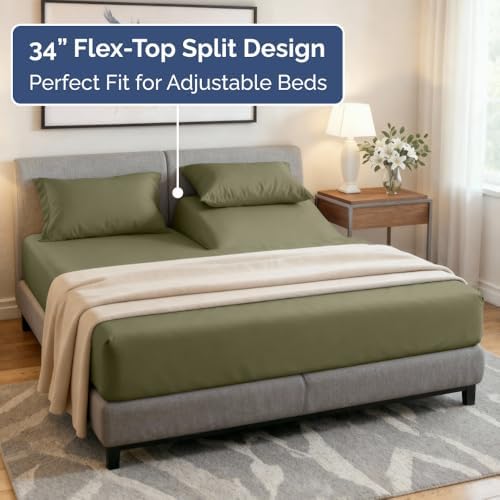 Flex Top Split Head King 4 Piece Sheet Set - Soft & Breathable - Sage Green
