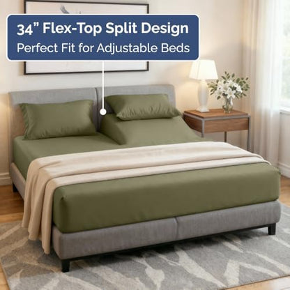 Flex Top Split Head King 4 Piece Sheet Set - Soft & Breathable - Sage Green