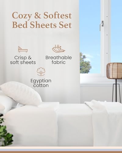 100% Egyptian Cotton Sheets King Size, 4 Piece, White Sheets King Size