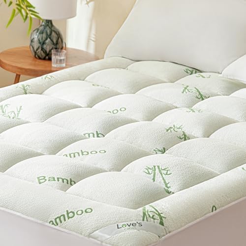 Love's cabin Full Size Mattress Topper Viscose Derived from Bamboo, Thick Pillow Top Mattress Pad with Stretchable Pockets for 8"-20" Mattress, Soft Cooling Mattress Topper for Hot Sleepers, Green