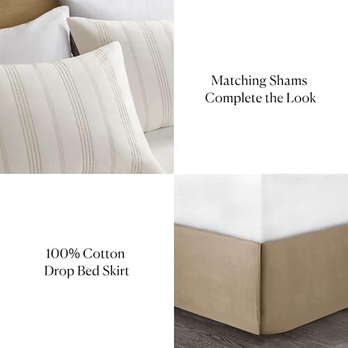 Harbor House Cal King Comforter Set, Stripes Clipped Jacquard, Cotton Oversized Comforter for a Cal King-Size Bed, Farmhouse Bedding, 2 Shams, Bedskirt, 2 Décor Pillows, Morgan, Cal King Ivory/Taupe