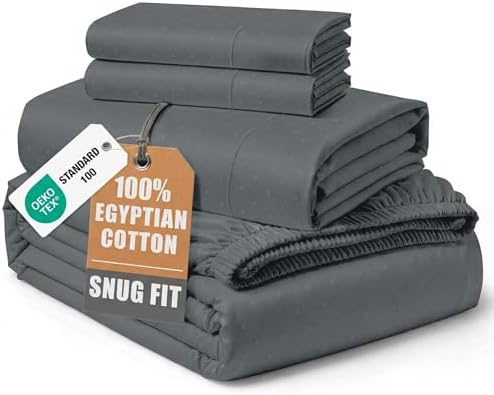 LANE LINEN Queen Size Sheets Deep Pocket Sateen Weave - Charcoal Swiss Dot