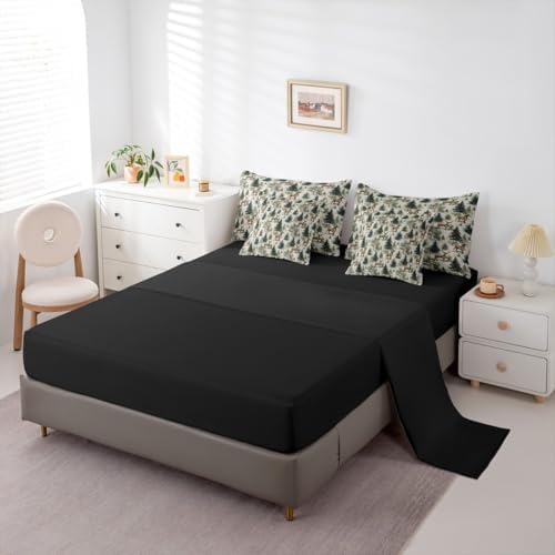 Erosebridal 7 Piece Rustic Deer Twin Comforter Set with Sheets Country Wild Animals Bed in A Bag Forest Pine Tree Wildlife Bedding Sets for Women Men Vintage Woodland Plants Leaves Bed Set