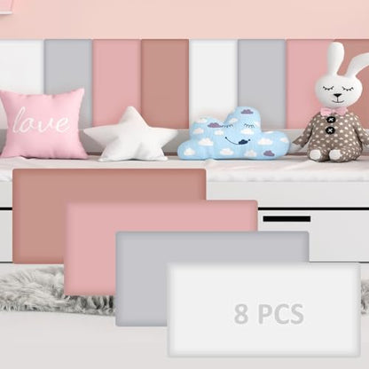 Hahafelt 8 Pack Wall Padding Headboard 15.75" x 7.87" x 1.18" Pink Colors
