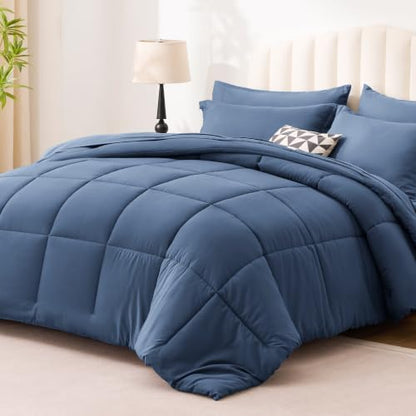Love's cabin Twin XL Comforter Set Indigo Blue, 5 Pieces Twin XL Bed in a Bag, All Season Bedding Sets with 1 Comforter, 1 Flat Sheet, 1 Fitted Sheet, 1 Pillowcase and 1 Pillow Sham