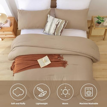 ROSGONIA California King Comforter Set Taupe Brown, 3pcs (1 Boho Tan Cal King Comforter & 2 Pillowcases), Soft Bedding Lightweight Bedspread Blanket