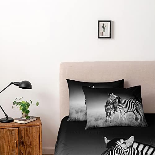 Animal Zebra Print Duvet Cover Full Size Gray Color Comforter Covers and Pillow Shams Art Deco Bedroom Bedding Set Boy Bed Set