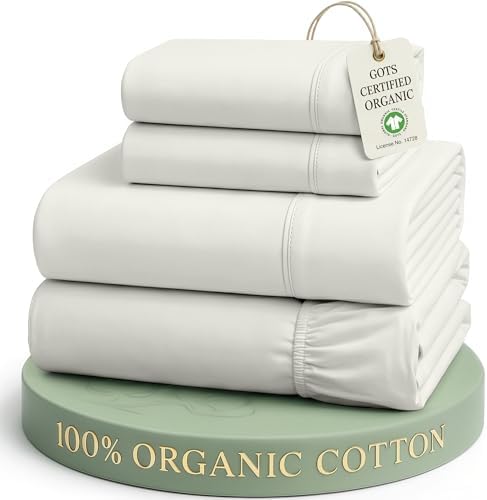 LANE LINEN Full Bed Sheet Set 100% Organic Cotton Percale - Glacier Grey