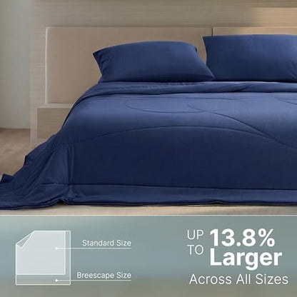 Breescape Cooling Comforter Blanket - BlendTek Q-Max>0.46 Tech, Cooling Blanket for Hot Sleepers & Night Sweats Relief, Breathable Lightweight Summer Bedding, Throw 52x72 Inches, Twilight Blue