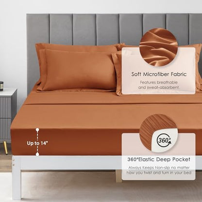 Love's cabin Oversized Queen Comforter Set Terracotta, 7 Pieces Bed in a Bag, All Season Queen Bedding Sets with 1 Comforter, 1 Flat Sheet, 1 Fitted Sheet, 2 Pillowcase and 2 Pillow Sham