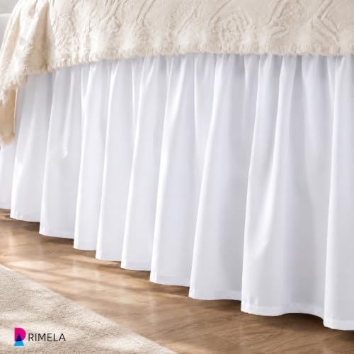 RIMELA White Bed Skirt King Size 15 Inch Drop, Elastic Bed Skirting for Bed Base and Frame, Bedding Dust Ruffle, Lightweight Wrap Around Adjustable Bedskirt, Cal King