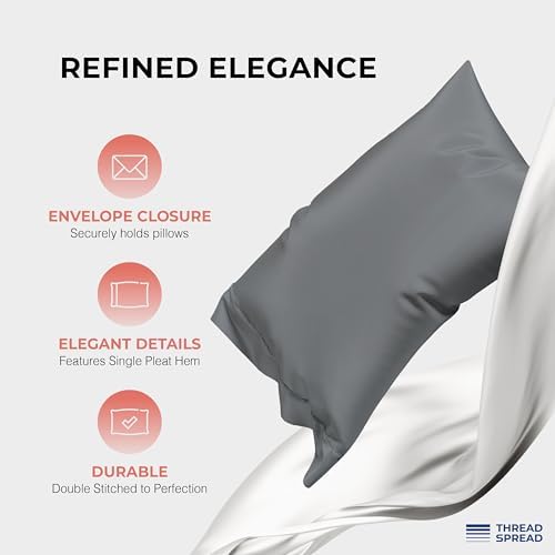 THREAD SPREAD 100% Egyptian Cotton Sheets California King Size - 1200 Series Plush Collection Cal King Size Sheets Set, 4 PC Luxury Bedsheet (Dark Grey), Soft, Cooling, 17" Deep Pocket Bedsheet Set