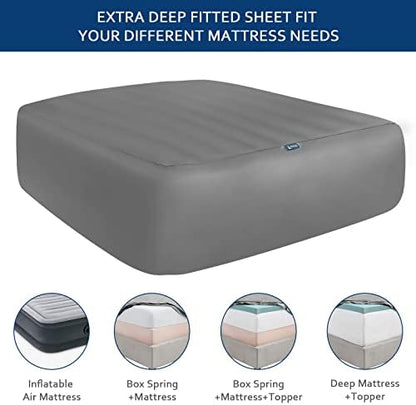 Queen Fitted Sheet Only, Extra Deep Pocket Fits Up to 24 Inch, Grey 2 Pack