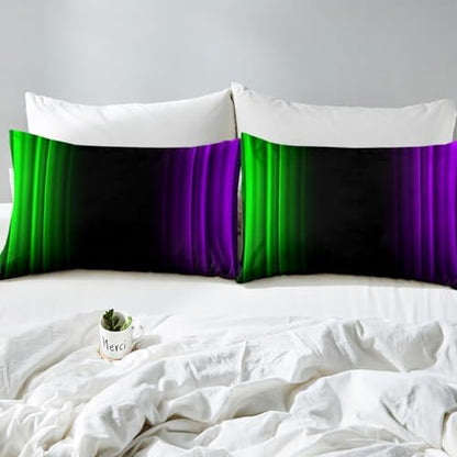 Feelyou Teens Abstract Ombre Decorations Bedding Set for Kids Women Green Purple and Black Bed Sheets Set Geometric Modern Fitted Sheet Sets Room 4Pcs King Size