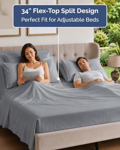 Flex Top Split Head King 6 Piece Sheet Set - Soft & Cooling - Steel Blue