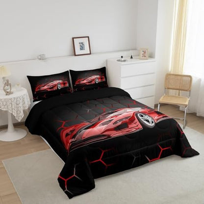 Feelyou Race Car Comforter Set for Kids Boys Girls Honeycomb Speed Sports
