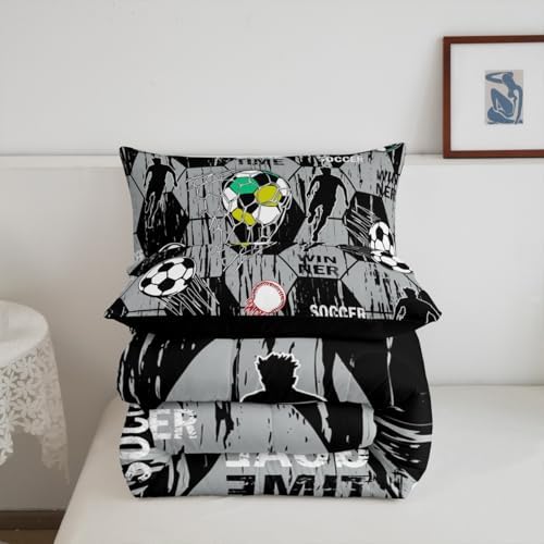 Football Gaming Comforter Set Full Size Modern Sports Soccer Bedding Set Kids Boys Teens Watercolor Geometric Hexagon All Season Quilt Set Baseball Bedding Comforter Sets with 2 Pillowcases