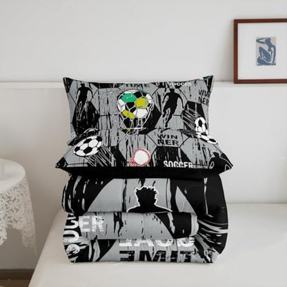 Football Gaming Comforter Set Full Size Modern Sports Soccer Bedding Set Kids Boys Teens Watercolor Geometric Hexagon All Season Quilt Set Baseball Bedding Comforter Sets with 2 Pillowcases
