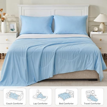 HOMFINE Cooling Comforter for Hot Sleepers Queen, Blue 90"x90"