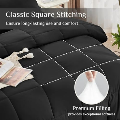 JOLLYVOGUE King Comforter Set, Ultra-Soft Bed in a Bag King Size 7 Pieces, Oeko-TEX Certified Bedding Set with Down Alternative Comforter, Sheets, Pillowcases & Shams, Black