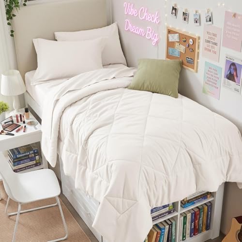 HEVUMYI 5-Piece Twin XL Comforter Set, Ivory Bed in a Bag