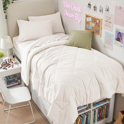 HEVUMYI 5-Piece Twin XL Comforter Set, Ivory Bed in a Bag