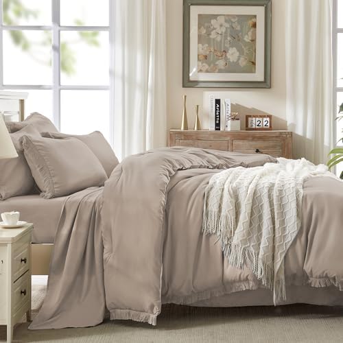 Andency King Comforter Set, 7 Pieces Khaki Bedding