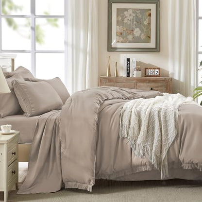 Andency King Comforter Set, 7 Pieces Khaki Bedding