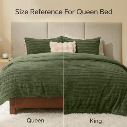 BEDELITE Faux Fur Twin/Twin XL Comforter Set, Fluffy Bed Set, Olive Green