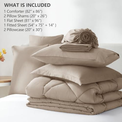 CozyLux Full Comforter Set 82"x86" Khaki - 7 Piece Bed in a Bag