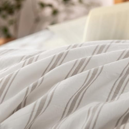 BESTOUCH Striped Cotton Duvet Cover Set Linen Feel Twin