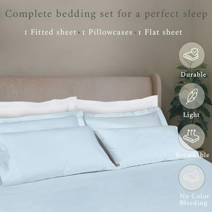 Threadmill 500 Thread Count Cotton Twin XL Sheet Set, Sateen, Light Blue