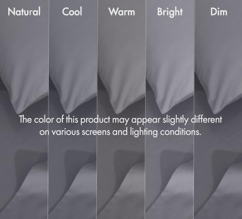 RUVANTI 100% Cotton Queen Sheets, Percale Queen Sheet Set, Cool Gray