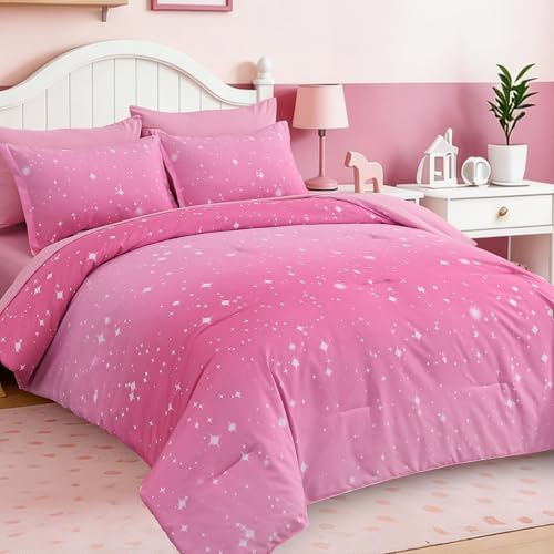 Dinjoy Girls Comforter Set 6 Pieces, Twin Size Colorful Ombre Rainbow Bedding Set, Bed in A Bag for Kid Teen Girls (1 Comforter, 1 Flat Sheet, 1 Fitted Sheet, 1 Pillow Shams, 2 Pillowcases)