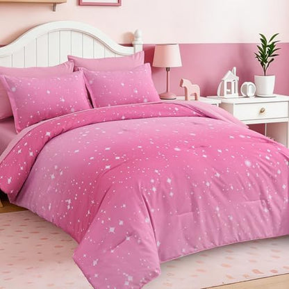 Dinjoy Girls Comforter Set 6 Pieces, Twin Size Colorful Ombre Rainbow Bedding Set, Bed in A Bag for Kid Teen Girls (1 Comforter, 1 Flat Sheet, 1 Fitted Sheet, 1 Pillow Shams, 2 Pillowcases)