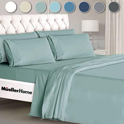 Mueller UltraTemp King Size Sheets Set – 6 Piece Premium Bedding, Silky Soft, Cooling, Deep Pocket up to 16", Breathable Heat Transfer, Wrinkle-Resistant & Hypoallergenic, Light Teal