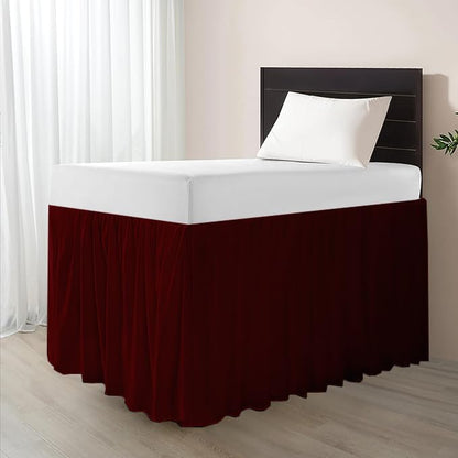 eBeddy Linens Split Corner Dust Ruffle Dorm Bed Skirt Twin XL – 34 Inch Drop, 100% Microfiber, Extra Long Bed Skirt for College Dorm, Platform Style, Burgundy Solid, Hidden Storage Solution, Easy Fit