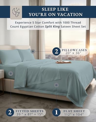 LANE LINEN California King Split Sheets for Adjustable Bed - French Blue