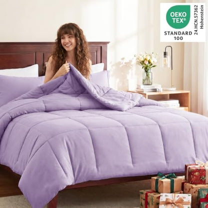 CozyLux King Size Comforter Set, 3-Piece Box-Stitched, Lavender