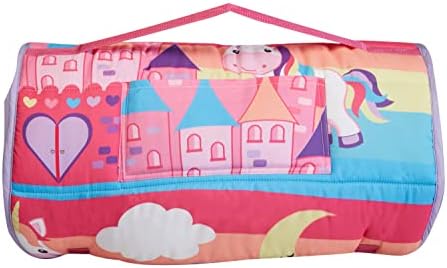 EVERYDAY KIDS Nap Mat with Removable Pillow - Unicorn Dreams - Carry Handle with Straps Closure, Rollup Design, Soft Microfiber for Preschool, Daycare, Travel Sleeping Bag - Ages 3-6 Years