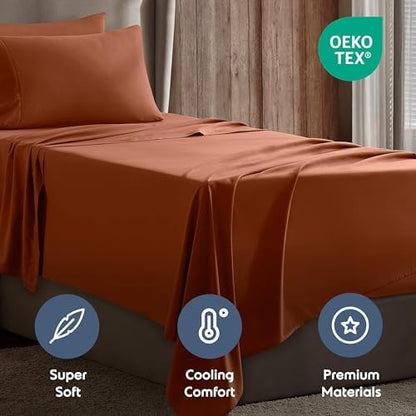 Nestl Twin Sheet Set - Bed Sheets - Rust - 3-Piece Deep Pocket