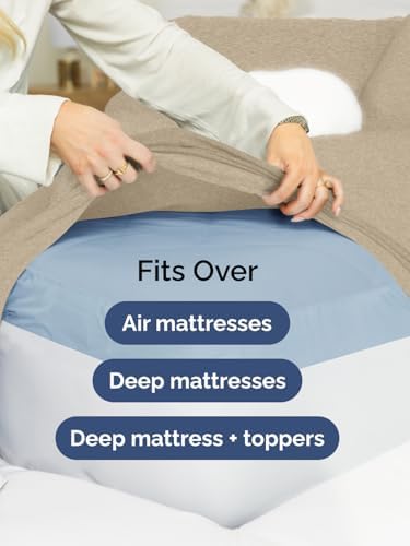 Extra Deep Twin Sheet Set - 3 Piece Breathable & Cooling - Heathered Beige