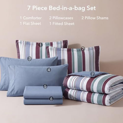 Monbix King Size Comforter Set-7 Pieces Soft Bed in a Bag King Bedding Sets