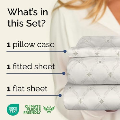 Twin XL 3 Piece Floral Sheet Set - Breathable & Cooling - French Trellis