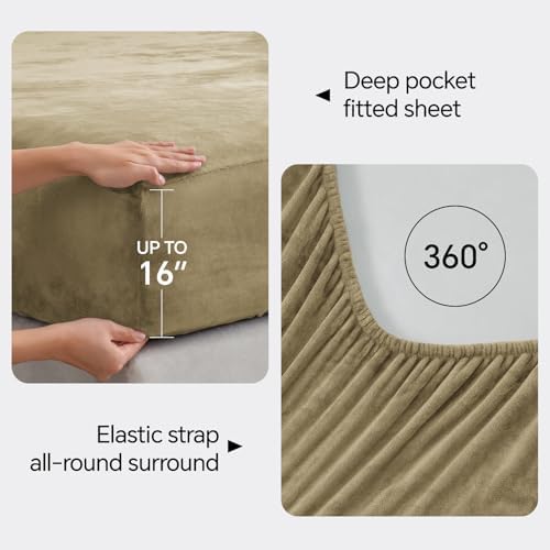 BEDELITE Flannel Sheets Full Size, Camel, 4 Pieces