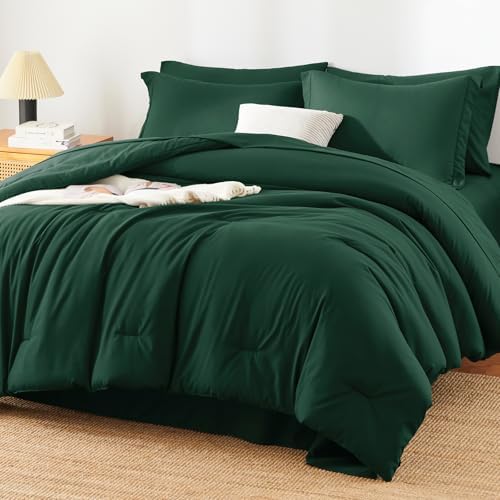 HIMEET Full Comforter Set, 7-Piece Point-Quilted Bed in a Bag Emerald Green
