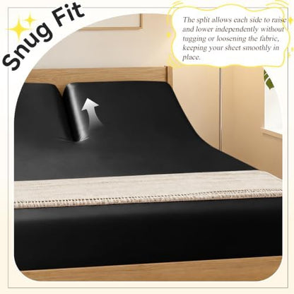 RUDONG M Split Top King Fitted Sheet Only for Adjustable Beds, Black