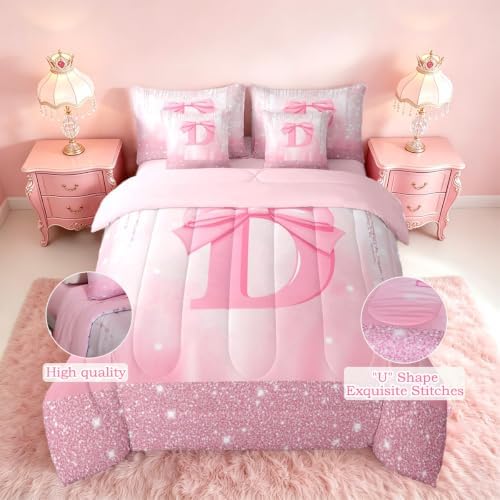 Feelyou Kids Pink Bowknot 7 Pieces Bedding Set King Size for Boys Girls