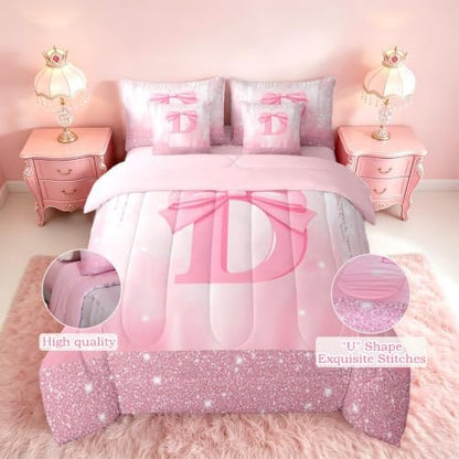 Feelyou Kids Pink Bowknot 7 Pieces Bedding Set King Size for Boys Girls
