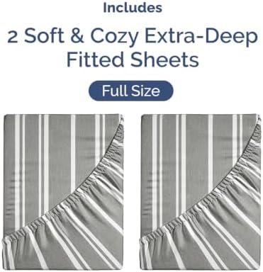 CGK Linens 2 Pack Extra Deep Full Fitted Sheets - Grey Stripes